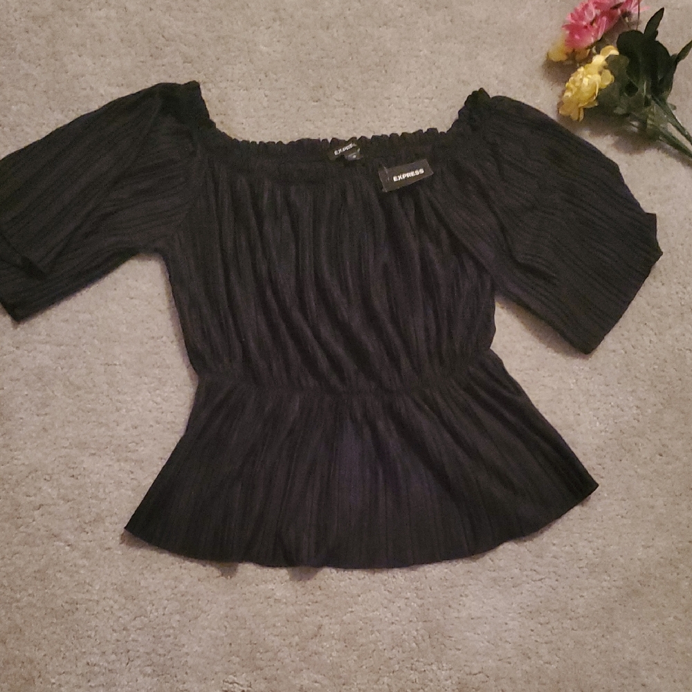 Express Black Smocked Off-Shoulder Blouse